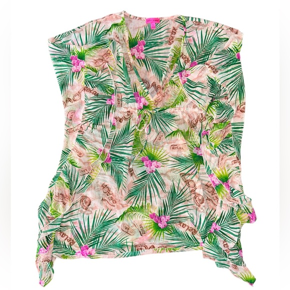 Betsey Johnson Striped Chiffon Ruffle-Cuff Caftan (Multi, XS/S) - Picture 6 of 6